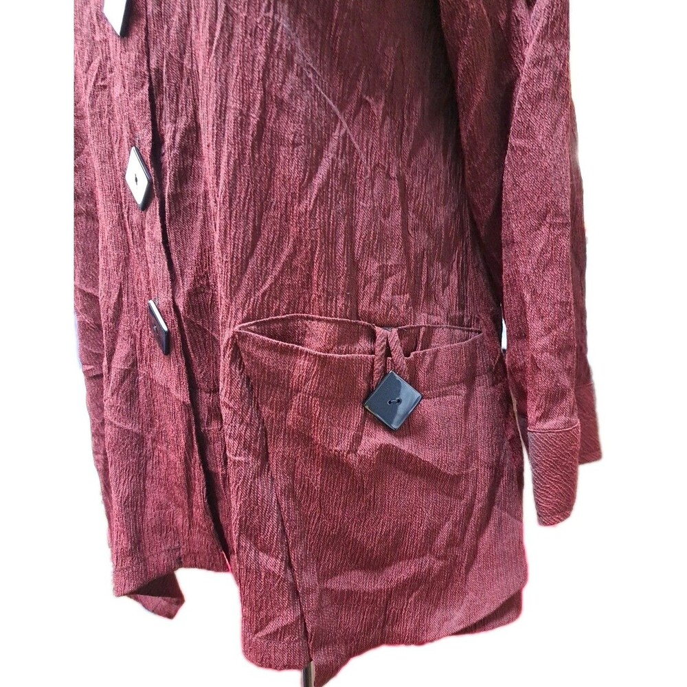 Ali Miles Shirt Jacket Burgundy Crinkle Bold Buttons Artsy Retro Top MP - Picture 2 of 9